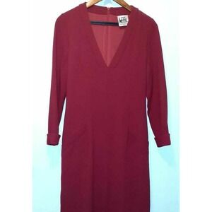 Angelo Tarlazzi Womans 40 US‎ 8 Wool Sheath Dress Red Knee V Neck Long Sleeve
